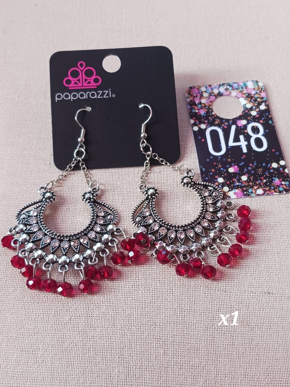 paparazzi Silver-Tone Earrings with Red Beaded Fringe
